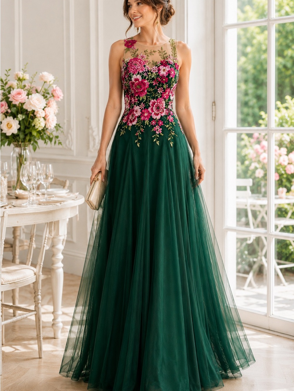Floral Embroidered Formal Gown Prom Evening Dress Size US 4 EU 36 NWT